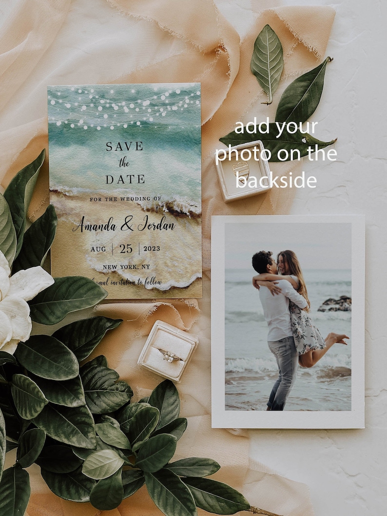 Modello di invito "Save the Date", tema spiaggia, testo modificabile, download digitale stampabile immagine 3