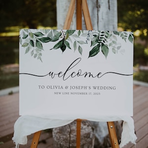 OLIVIA - Welcome Wedding Sign Template, Welcome Wedding Sign Printable, Welcome Sign Greenery, Botanical Wedding, Editable, Digital Download