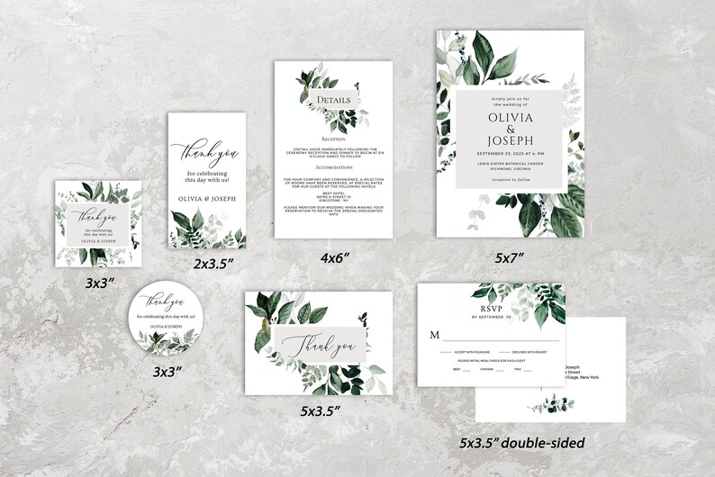 OLIVIA - Invitación de boda con vegetación, conjunto de invitaciones de boda, invitación de boda rústica y botánica, plantilla editable, descarga digital imagen 7