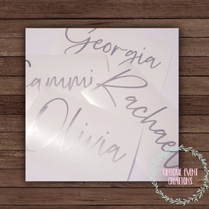 silver vinyl decal in different font
