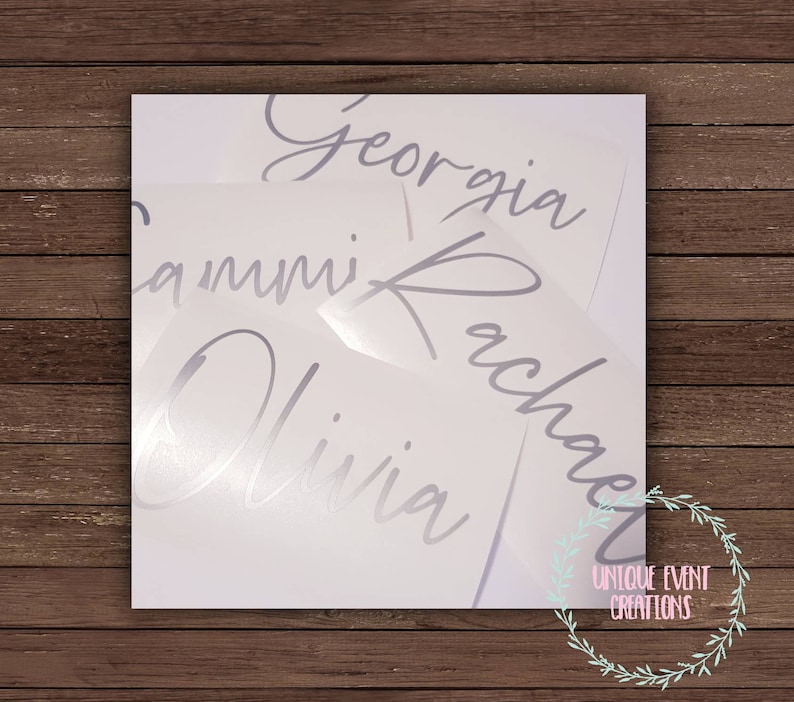 silver vinyl decal in different font