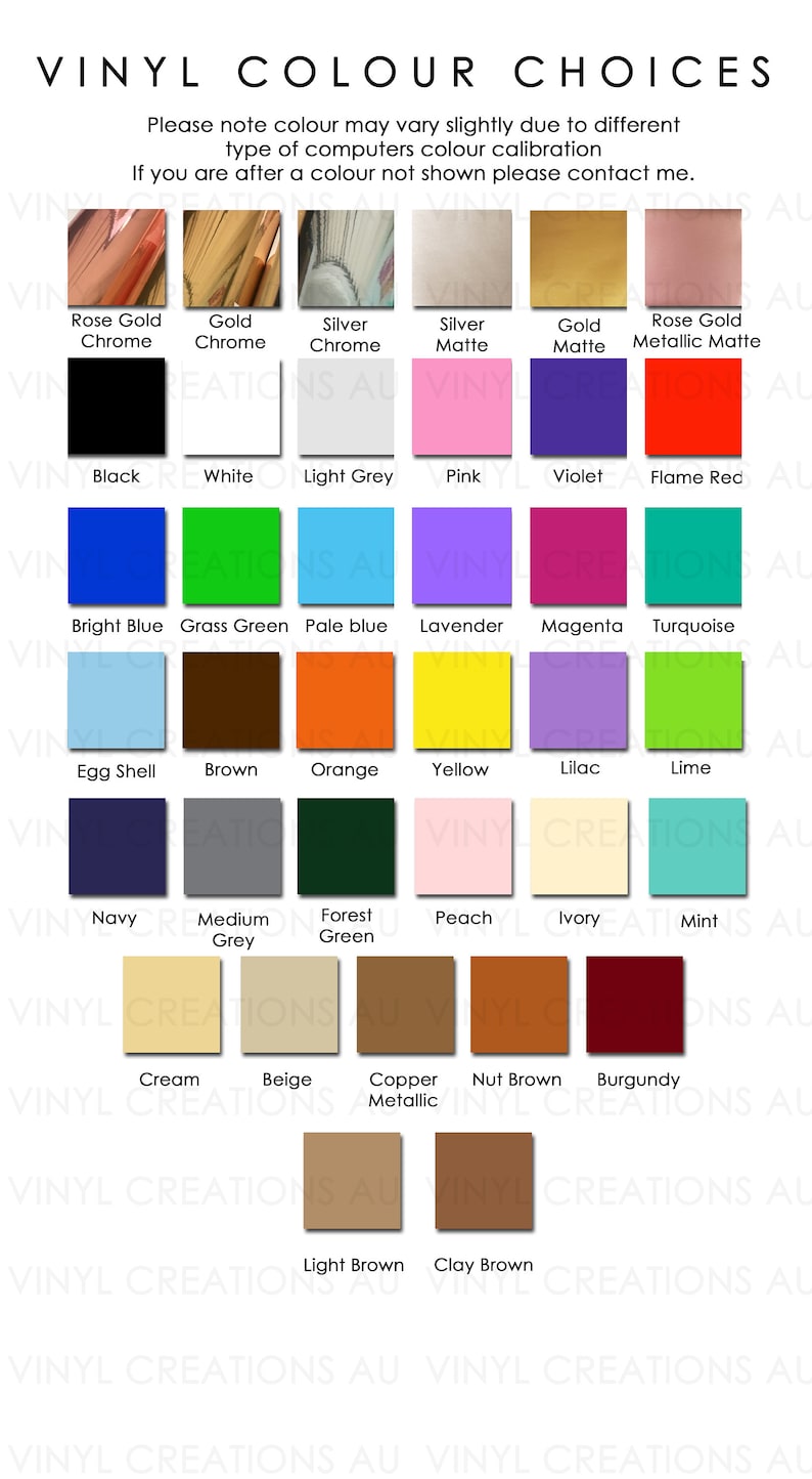 vinyl decal colour choices