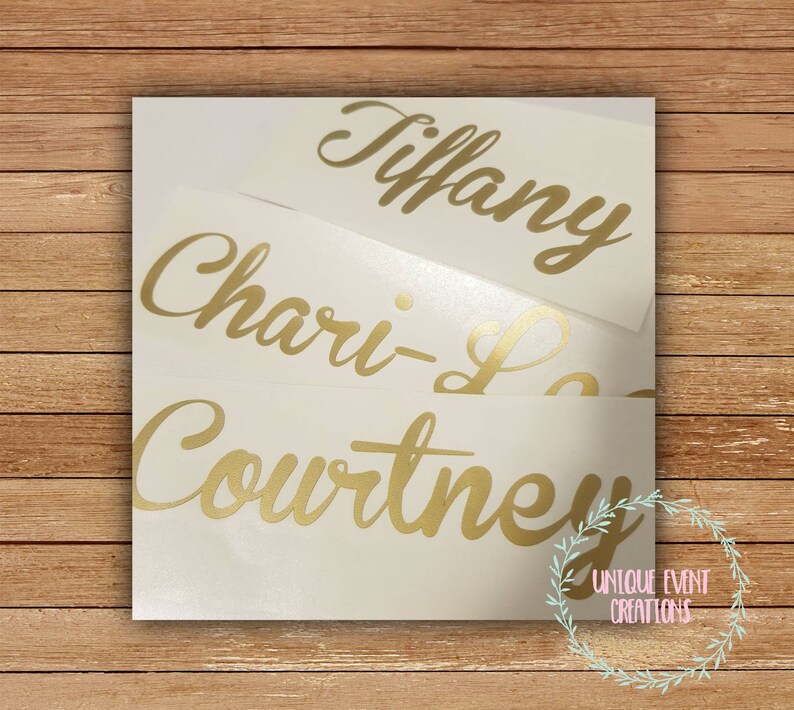 gold vinyl decal showing differentfonts