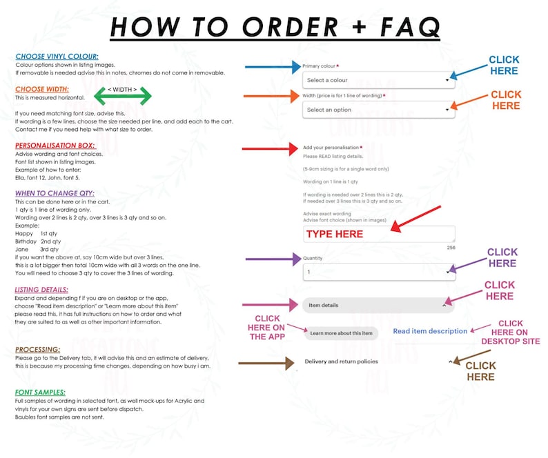 instructions on how to order the vinyl decal and important information