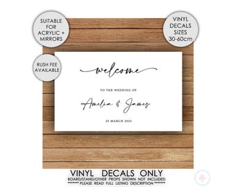 Stickers muraux Panneaux de bienvenue en vinyle Panneaux de mariage personnalisés ** AUTOCOLLANTS UNIQUEMENT ** Frais de livraison urgents disponibles Shower nuptiale Baby Shower