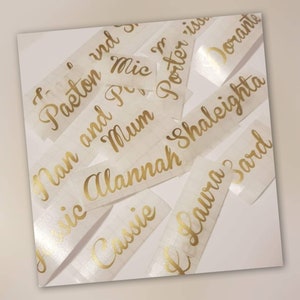 gold wording on white background
gold vinyl lettering any wording as a vinyl decal, australian seller