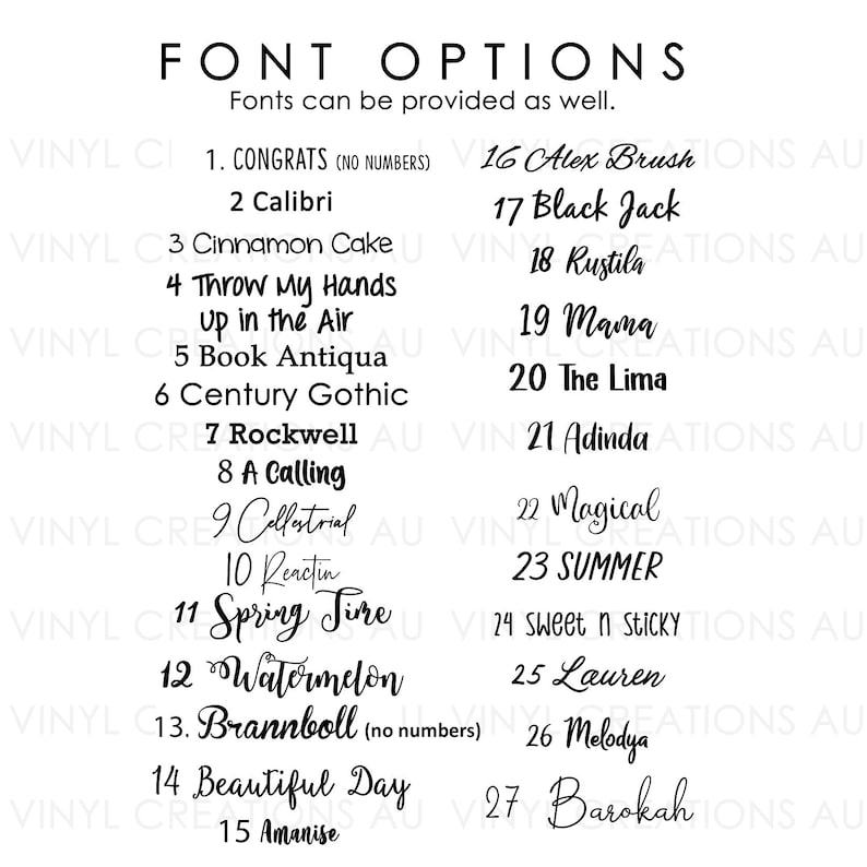 font choices for the vinyl decal