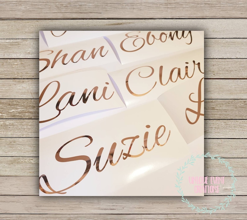rose gold chrome vinyl decal in different fonts