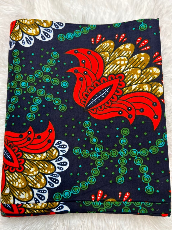 Floral African Wax Print Fabric: Multicolored Cotton Textile, 6 Yard