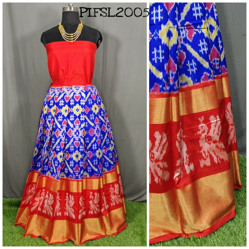 Digital Print Semi-stitched Lehenga with Ikat Inspired Motifs