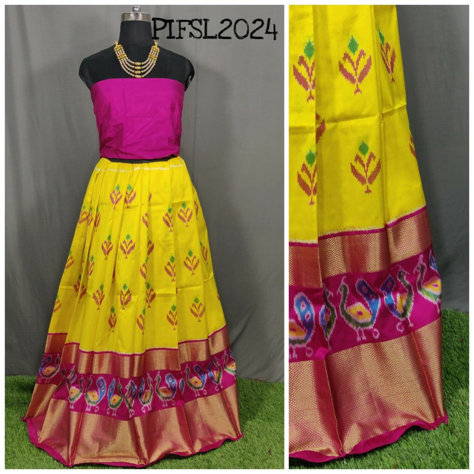 Wine Ikat Silk Lehenga