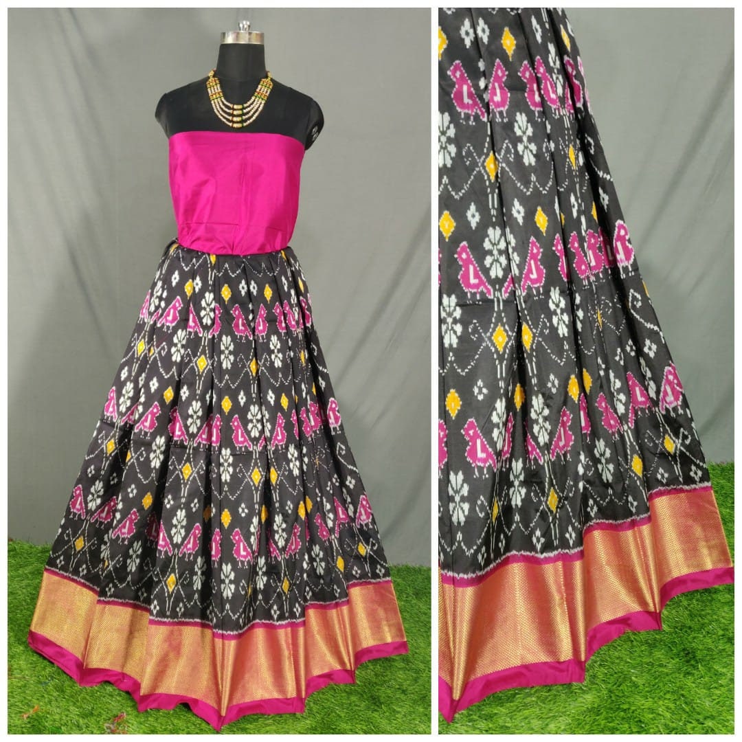 Light Coral Ikat Silk Lehenga