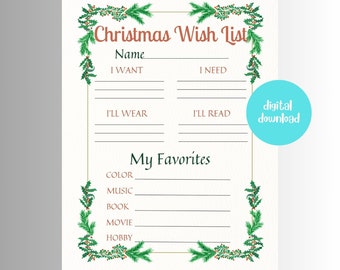 Lista de deseos navideña editable: Carta a Papá Noel (Descarga digital)