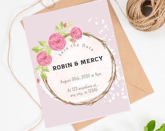 Boho Floral Save the Date Invitation Digital Download, Editable Invites, Printable Invitation, Invitation Template, Instant Download, BOHO