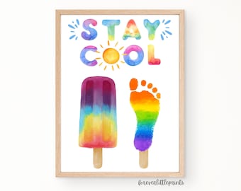 Sommer Handabdruck Kunst für Kinder Kleinkind, Eis am Stiel Fußabdruck Handwerk, Kindergarten Aktivität, Bleib cool Sommer Handwerk für Kinder