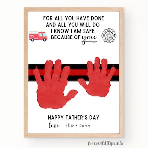 Mestiere con impronta a mano per la festa del papà del pompiere, segno artigianale con impronta a mano di papà, regalo per papà da neonato, regalo di compleanno pompiere