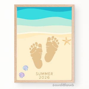 Zomer handafdrukkunst voor kinderen peuter baby, strandvakantie, oceaanvoetafdruk knutselen, kinderdagverblijf voorschoolse activiteit