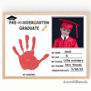 Recuerdo de graduación de preescolar, huella de mano del último día de preescolar, cuestionario de entrevista para graduados de preescolar, actividad de fin de preescolar