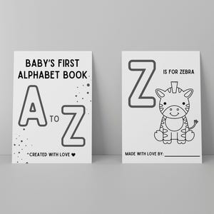 Baby Shower ABC Book Alphabet Coloring Babys First Memory Book Boy Girl ABCs Animal Woodland Theme Sprinkle Shower Game Guest Book Activity
