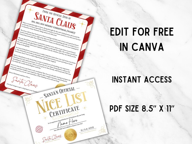 Carta editable de Papá Noel, certificado de buena suerte, cartas a Papá Noel, caja de Nochebuena, carta al Polo Norte, nota imprimible de Papá Noel imagen 2