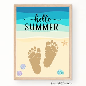 Hello Summer Handprint Art for Kids Toddler Infant, Beach Ocean Footprint Craft, Daycare Preschool Activity