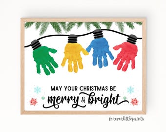 Christmas Tree Lights Handprint Art for Kids Baby Toddler, Holiday Handprint Craft, DIY Memory Keepsake Printable Baby’s First Christmas