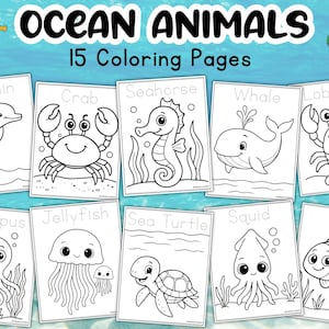 Ocean Animals Coloring Pages Kids Kawaii Cute Coloring Book Toddler Activity Under The Sea Color Sheets Birthday Party Favor Sea Creatures