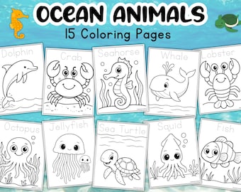 Ocean Animals Coloring Pages Kids Kawaii Cute Coloring Book Toddler Activity Under The Sea Color Sheets Birthday Party Favor Sea Creatures