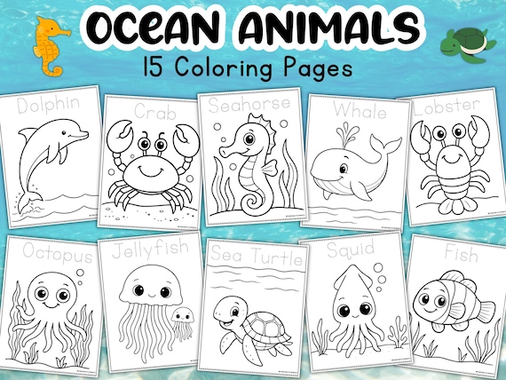 Ocean Animals Coloring Pages Kids Kawaii Cute Coloring Book Toddler Activity Under The Sea Color Sheets Birthday Party Favor Sea Creatures