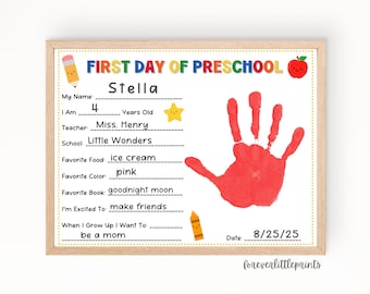First Day of Preschool Handprint, 1st Day of School Questionnaire, Back to School, First Day of School Survey, Pre-Kindergarten