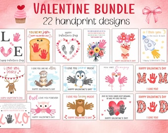Valentine Handprint Art Bundle for Toddlers Baby Kids, Valentines Hand Print Craft, Gift for Mom Dad, Preschool Valentine’s Day Activity