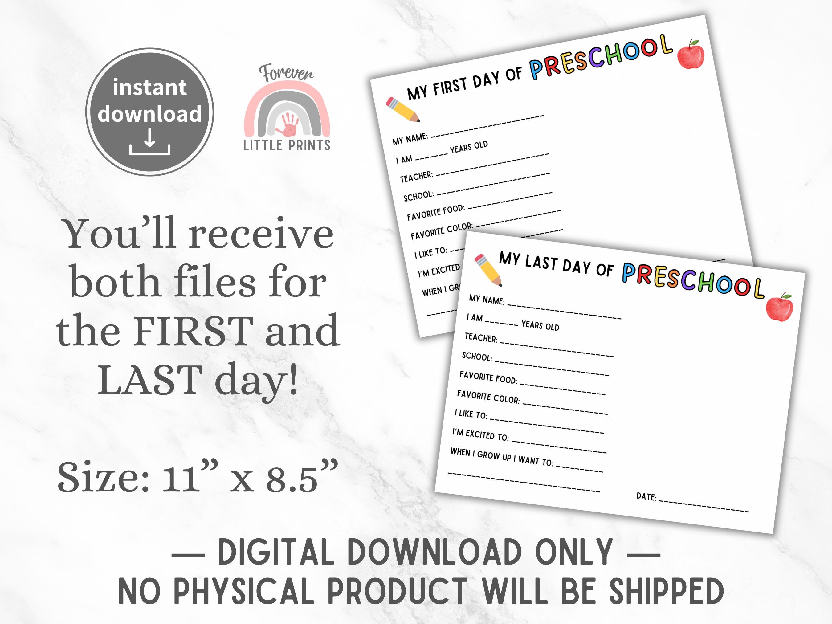 Last Day of Preschool Handprint, Last Day of School Questionnaire, Pre ...
