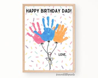 Joyeux anniversaire papa, empreinte de main, ballons, cadeau d'anniversaire personnalisé pour tout-petit, carte d'anniversaire pour papa, cadeau facile pour papa