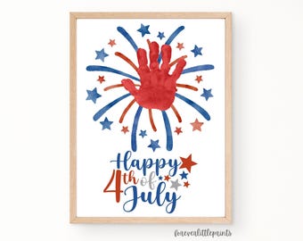 4th of July Handprint Art, Red White and Blue Firework Footprint Craft, Patriotic Activity Keepsake, Happy Fourth of July 2025