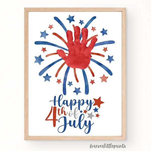 4th of July Handprint Art, Red White and Blue Firework Footprint Craft, Patriotic Activity Keepsake, Happy Fourth of July 2025