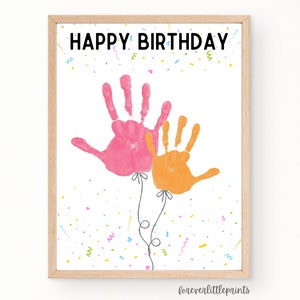 Happy Birthday Handprint Balloons Art, Personalized Birthday Gift from Kids Toddler Baby Infant, Handprint Birthday Card for Grandparents