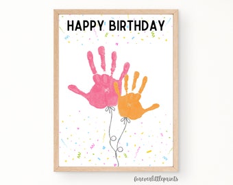 Happy Birthday Handprint Balloons Art, Personalized Birthday Gift from Kids Toddler Baby Infant, Handprint Birthday Card for Grandparents