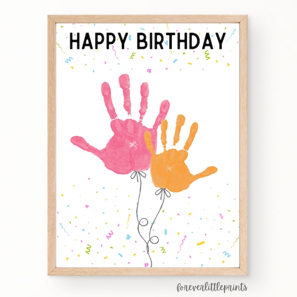 Happy Birthday Handprint Balloons Art, Personalized Birthday Gift from Kids Toddler Baby Infant, Handprint Birthday Card for Grandparents