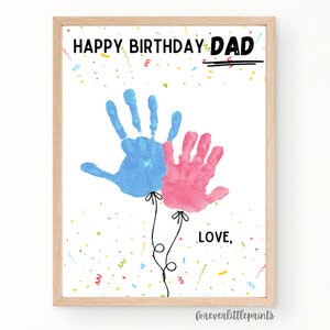 Alles Gute zum Geburtstag Papa Handabdruck Luftballons Kunst, personalisiertes Geburtstagsgeschenk von Kinder Kleinkind Säugling, Handabdruck Geburtstagskarte für Vater Papa