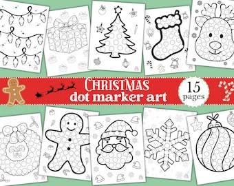 Christmas Dot Marker Printable Pack Holiday Do A Dot Holiday Pages Winter Coloring Sheets Dots Art Markers Kids Craft Santa Xmas