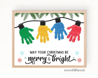 Christmas Tree Lights Handprint Art for Kids Baby Toddler, Holiday Xmas Lights Handprint Craft, DIY Memory Keepsake Baby’s First Christmas