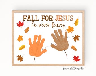 Fall for Jesus Handprint Art Leaves Bible School Craft for Toddlers Thanksgiving Sunday School Activity Christian Kids Footprint Craft