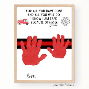 Regalo per pompiere con impronta della mano, cartello artigianale con impronta della mano del papà, biglietto di auguri per compleanno pompiere per neonati e bambini piccoli, regalo per papà pompiere