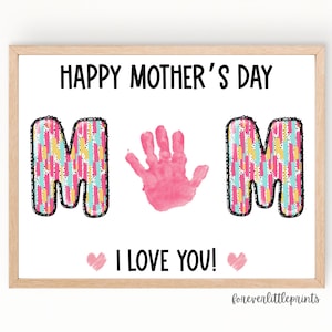 Mother’s Day Handprint Art, Gift for Mom from Baby Infant Toddler Kids, Mothers day Keepsake Footprint, MOM Handprint Craft