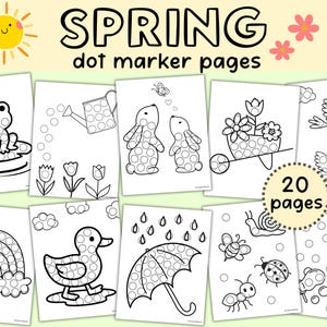 Spring Dot Marker Coloring Pages, Dot Sticker Art, Springtime Coloring Printable, Preschool Daycare Activity, Fine Motor Skills