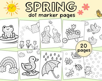 Spring Dot Marker Coloring Pages, Dot Sticker Art, Springtime Coloring Printable, Preschool Daycare Activity, Fine Motor Skills