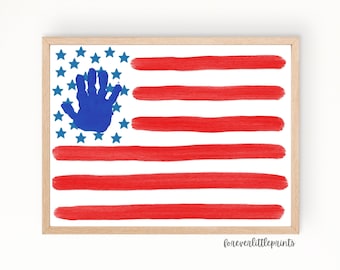 American Flag 4th of July Handprint Art, Red White and Blue Footprint Craft, Patriotic Activity Keepsake, Happy Fourth of July 2024