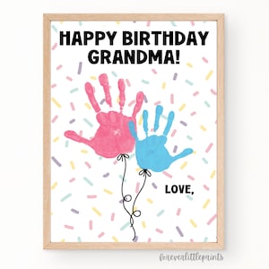 Happy Birthday Grandma Handprint Balloons Art, Gram Personalized Birthday Gift from Kids Toddler Infant, Handprint Birthday Card for Grandma