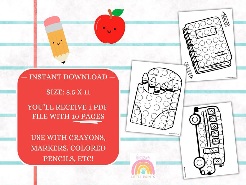 Back to School Dot Marker Printable Activity Pages, First Day of School ...
