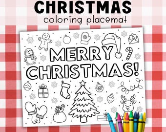 Christmas Coloring Placemat For Kids, Printable Christmas Activity Table Paper Mat, Holiday Games, Classroom Coloring Pages